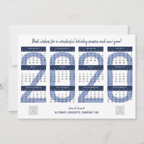 Simple 2020 Calendar Company Logo New Year Blue Holiday Card