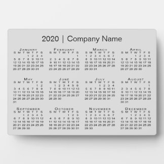 Simple 2020 Calendar Company Name on Gray Desktop Plaque