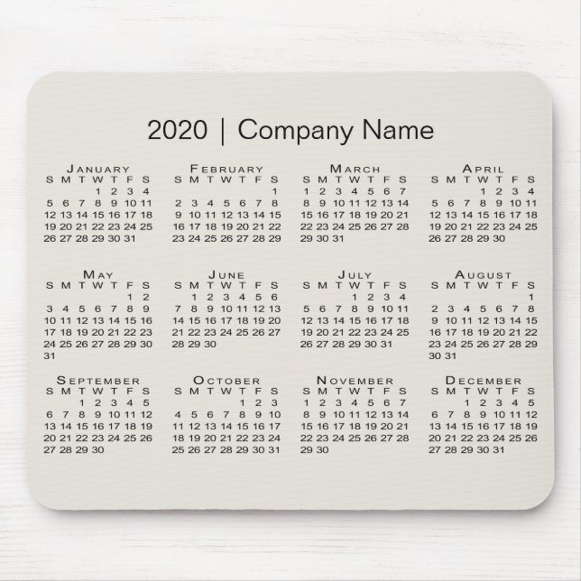 Simple 2020 Calendar with Company Name on Beige Mouse Pad (Front)