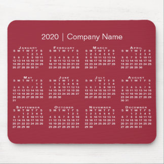 Simple 2020 Calendar with Company Name on Burgundy Mouse Pad