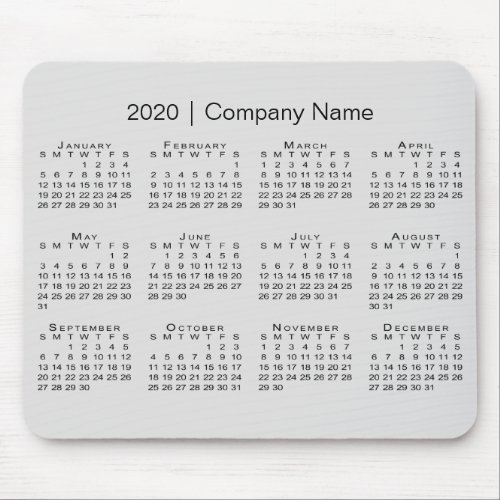 Simple 2020 Calendar with Company Name on Gray Mouse Pad