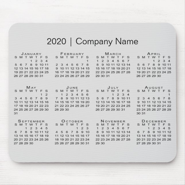 Simple 2020 Calendar with Company Name on Gray Mouse Pad (Front)