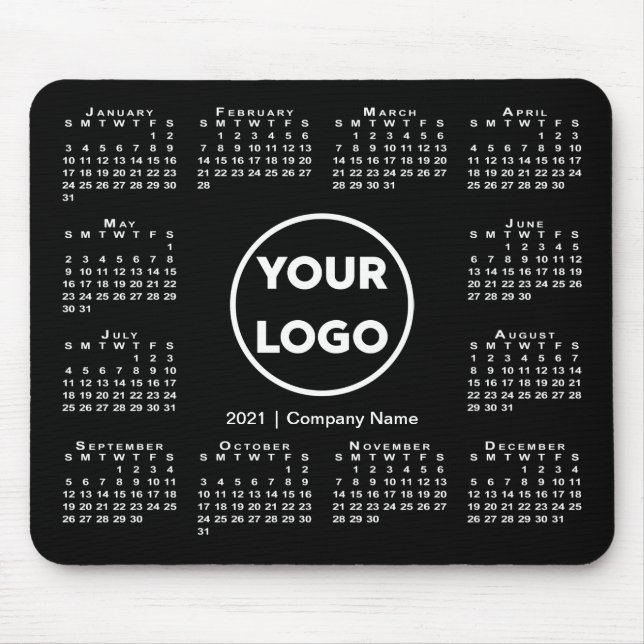 Simple 2021 Calendar Business Logo on Black Mouse Pad (Front)