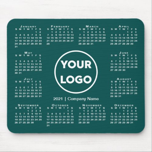Simple 2021 Calendar Business Logo on Blue_Green Mouse Pad