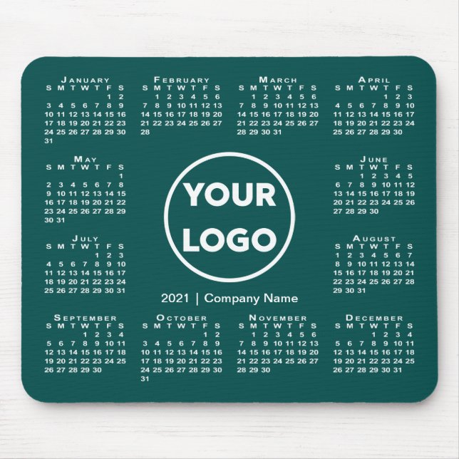 Simple 2021 Calendar Business Logo on Blue-Green Mouse Pad (Front)