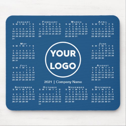 Simple 2021 Calendar Business Logo on Blue Mouse Pad
