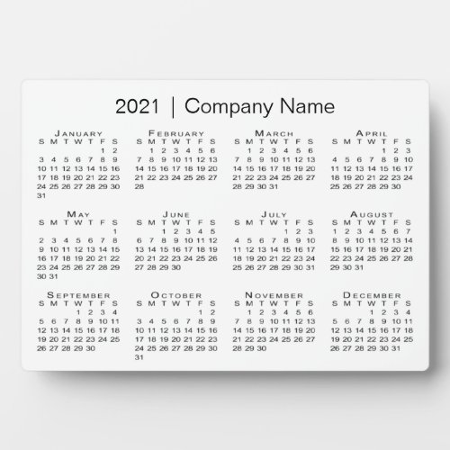 Simple 2021 Calendar Company Name Desktop Plaque