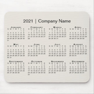Simple 2021 Calendar with Company Name on Beige Mouse Pad