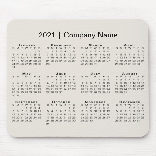 Simple 2021 Calendar with Company Name on Beige Mouse Pad