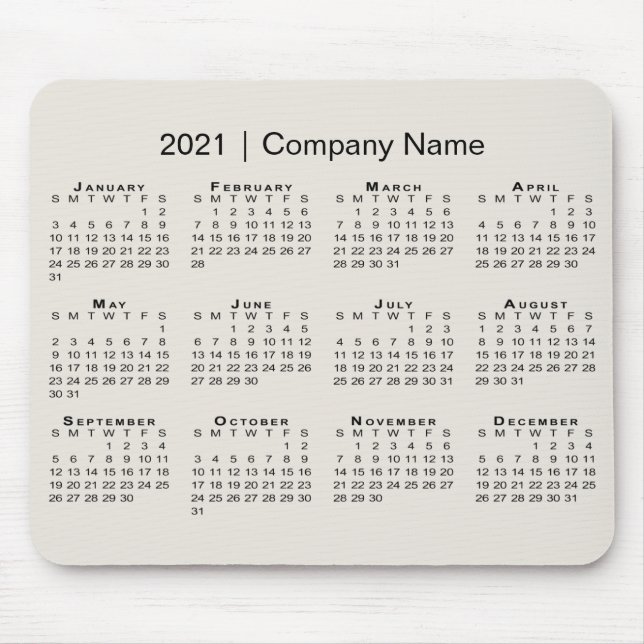 Simple 2021 Calendar with Company Name on Beige Mouse Pad (Front)