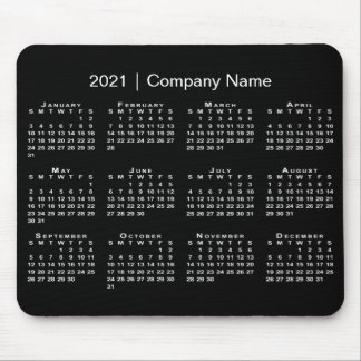 Simple 2021 Calendar with Company Name on Black Mouse Pad