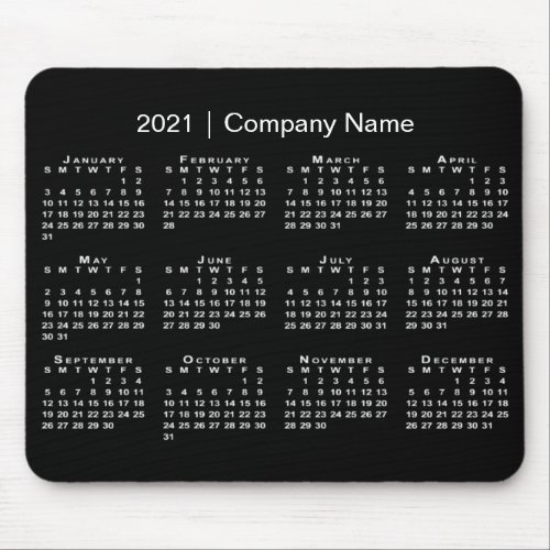 Simple 2021 Calendar with Company Name on Black Mouse Pad