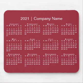Simple 2021 Calendar with Company Name on Burgundy Mouse Pad