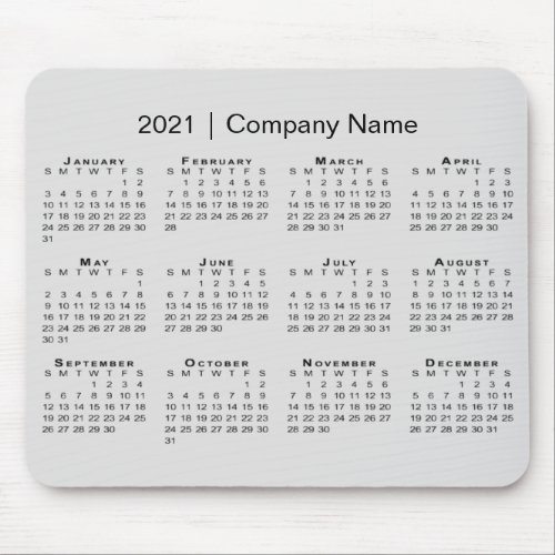 Simple 2021 Calendar with Company Name on Gray Mouse Pad
