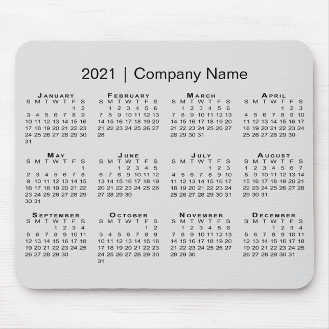 Simple 2021 Calendar with Company Name on Gray Mouse Pad (Front)