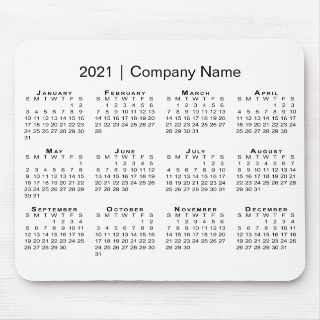 Simple 2021 Calendar with Company Name on White Mouse Pad (Front)