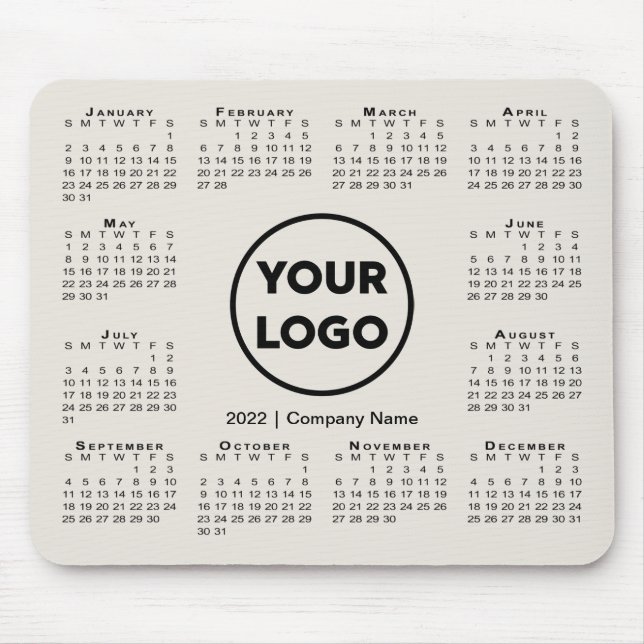 Simple 2022 Calendar Business Company Logo Beige Mouse Pad (Front)