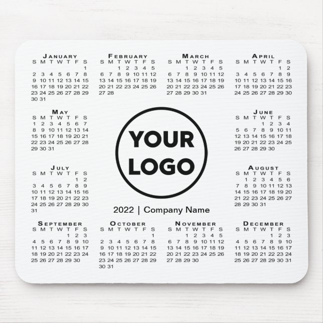 Simple 2022 Calendar Business Company Logo White Mouse Pad (Front)