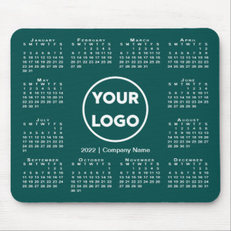 Simple 2022 Calendar Business Logo on Blue-Green Mouse Pad
