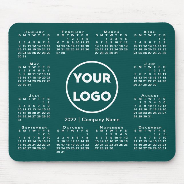 Simple 2022 Calendar Business Logo on Blue-Green Mouse Pad (Front)