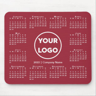 Simple 2022 Calendar Business Logo on Burgundy Mouse Pad