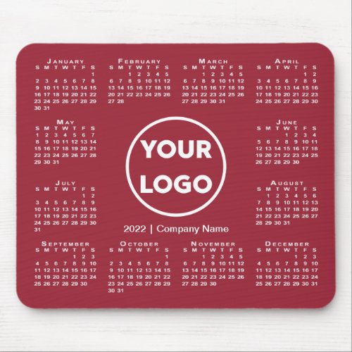 Simple 2022 Calendar Business Logo on Burgundy Mouse Pad