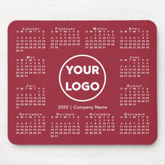 Simple 2022 Calendar Business Logo on Burgundy Mouse Pad (Front)