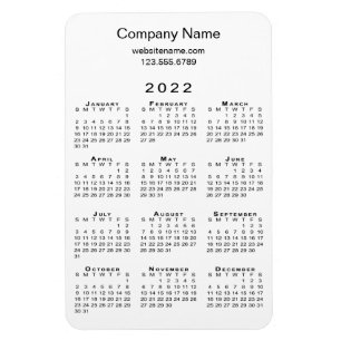 Simple 2022 Calendar Company Name Info on White Magnet