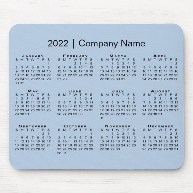Simple 2022 Calendar Company Name on Light Blue Mouse Pad (Front)