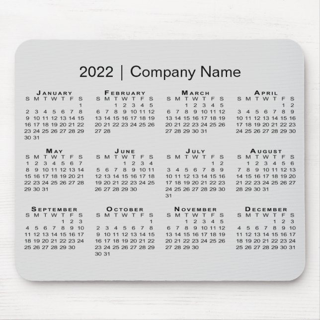 Simple 2022 Calendar with Company Name on Gray Mouse Pad (Front)