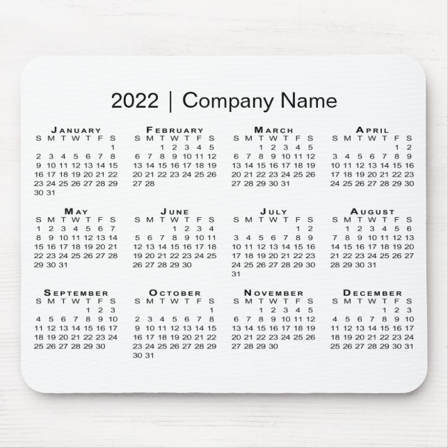 Simple 2022 Calendar with Company Name on White Mouse Pad (Front)