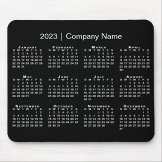 Simple 2023 Calendar Company Name Black White Mouse Pad