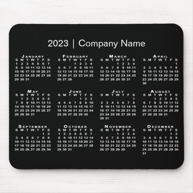 Simple 2023 Calendar Company Name Black White Mouse Pad (Front)