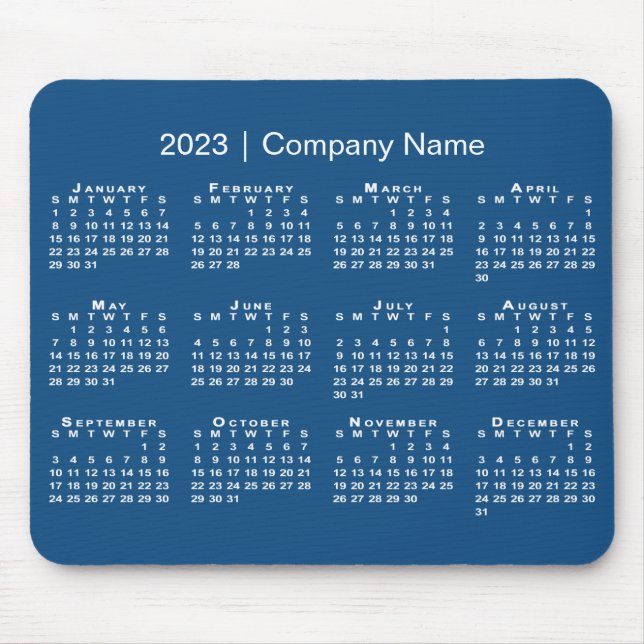 Simple 2023 Calendar Company Name on Blue Mouse Pad (Front)