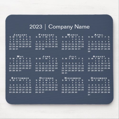 Simple 2023 Calendar Company Name on Navy Blue Mouse Pad