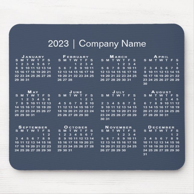 Simple 2023 Calendar Company Name on Navy Blue Mouse Pad (Front)