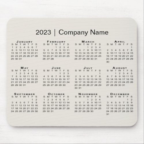 Simple 2023 Calendar with Company Name on Beige Mouse Pad