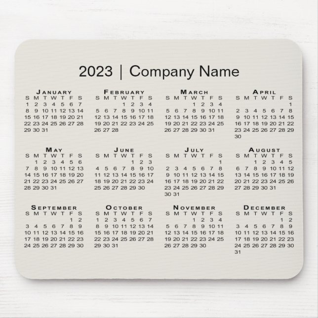 Simple 2023 Calendar with Company Name on Beige Mouse Pad (Front)