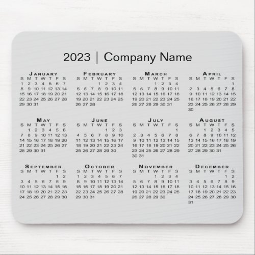 Simple 2023 Calendar with Company Name on Gray Mouse Pad