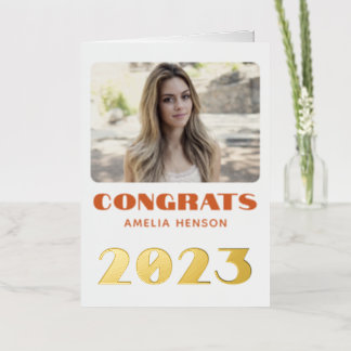 Simple 2023 Congrats Graduate Name Photo Foil Greeting Card