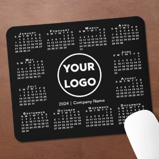Simple 2024 Calendar Business Logo on Black Mouse Pad