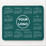 Simple 2024 Calendar Business Logo on Blue-Green Mouse Pad<br><div class="desc">Simple 2024 calendar mouse pad features your company logo and business name in the middle surrounded by an easy to read white 2024 calendar on a blue-green background. Replace the sample logo and text with your own in the sidebar. Your logo can be circular, square, or another shape. White or...</div>