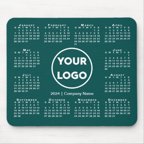 Simple 2024 Calendar Business Logo on Blue_Green Mouse Pad