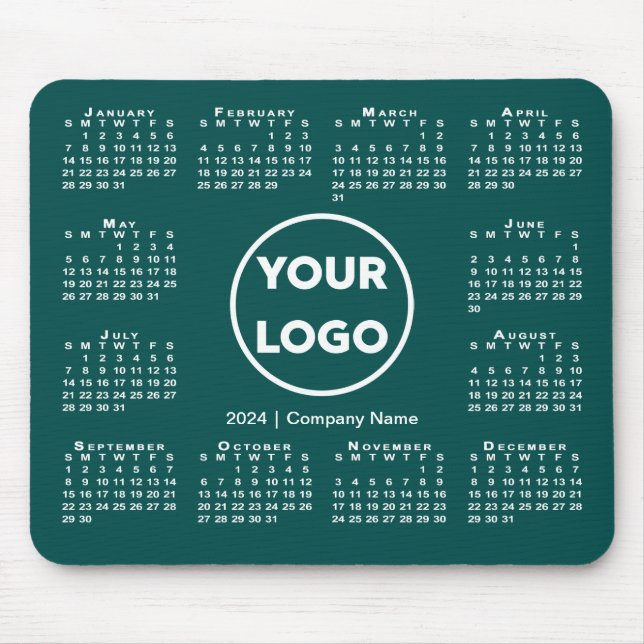 Simple 2024 Calendar Business Logo on Blue-Green Mouse Pad (Front)