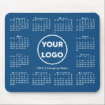 Simple 2024 Calendar Business Logo on Blue Mouse Pad<br><div class="desc">Simple 2024 calendar mouse pad features your company logo and business name in the middle surrounded by an easy to read white 2024 calendar on a blue background. Replace the sample logo and text with your own in the sidebar. Your logo can be circular, square, or another shape. White or...</div>