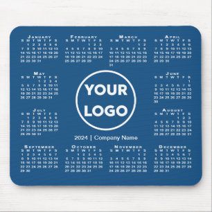 Simple 2024 Calendar Business Logo on Blue Mouse Pad