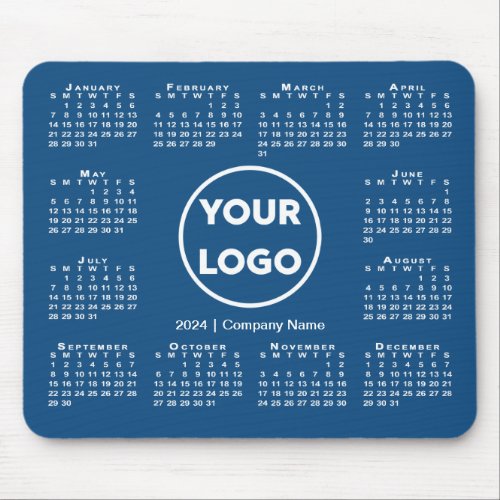 Simple 2024 Calendar Business Logo on Blue Mouse Pad