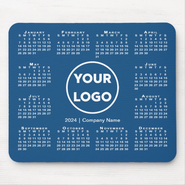 Simple 2024 Calendar Business Logo on Blue Mouse Pad (Front)