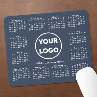 Simple 2024 Calendar Business Logo on Navy Blue Mouse Pad