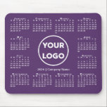 Simple 2024 Calendar Business Logo on Purple Mouse Pad<br><div class="desc">Simple 2024 calendar mouse pad features your company logo and business name in the middle surrounded by an easy to read white 2024 calendar on a purple background. Replace the sample logo and text with your own in the sidebar. Your logo can be circular, square, or another shape. White or...</div>